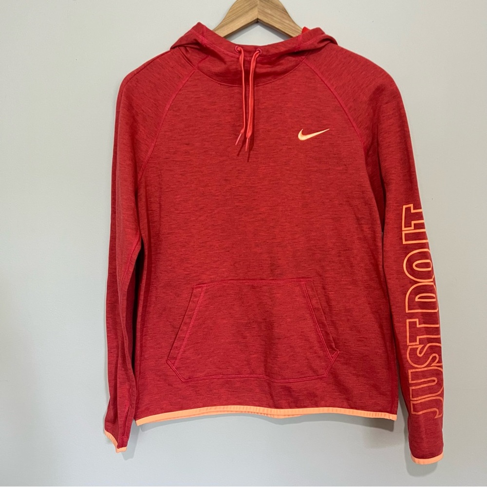 Nike Hoodie Womens Medium Orange/Red Dry Fit Fleece Training Hoodie Pullover